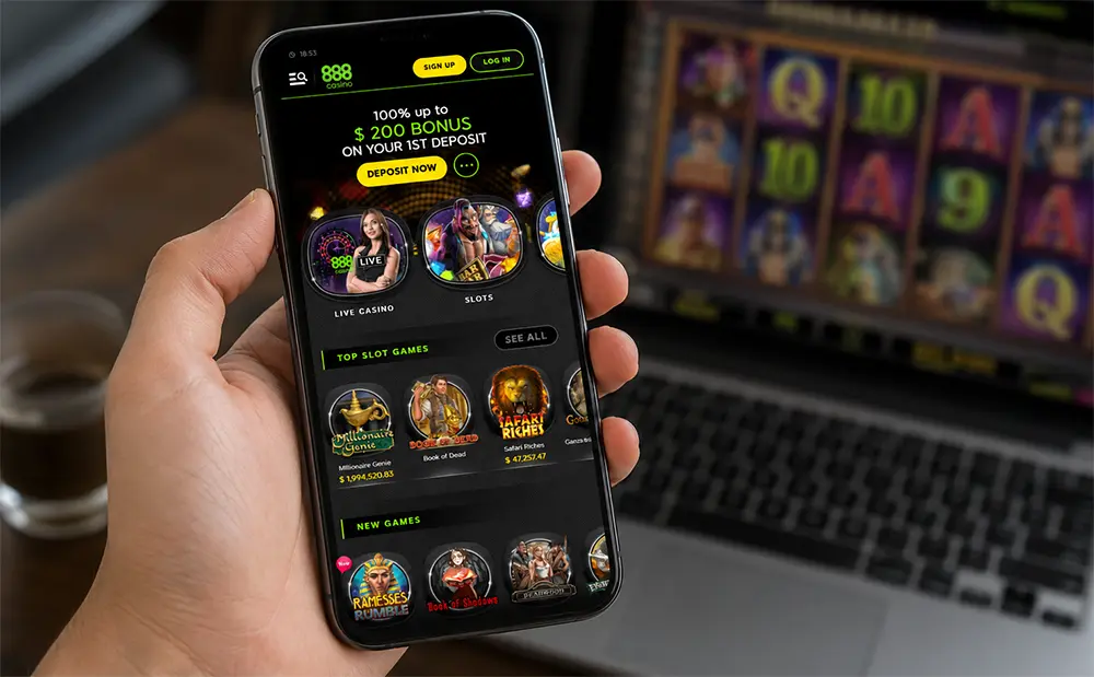 888 Casino app on iPhone screen