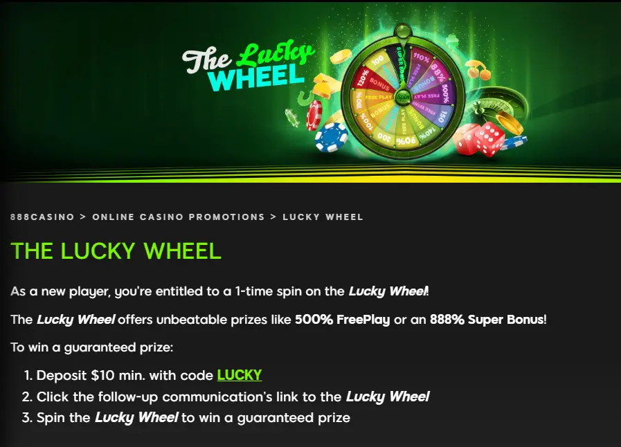 888 Casino Lucky Wheel and Daily Wish Promotions