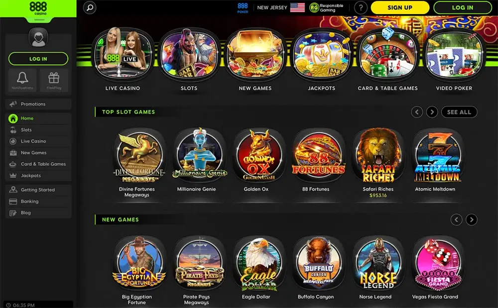 888 Casino games lobby screenshot