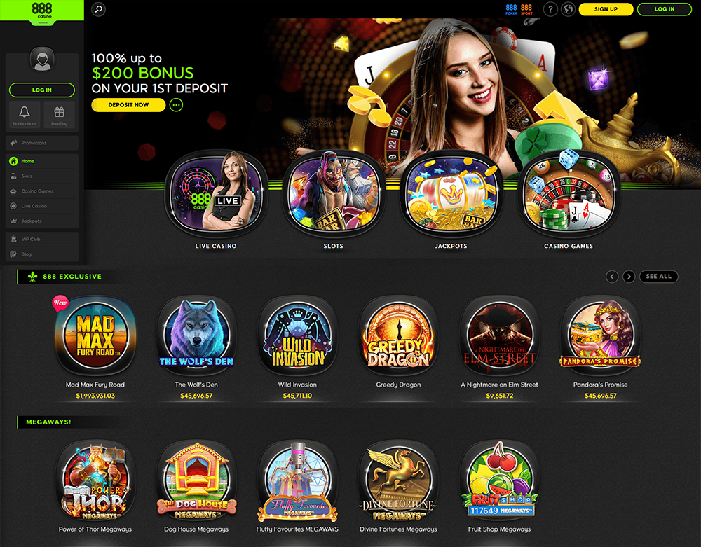 888 Casino games lobby