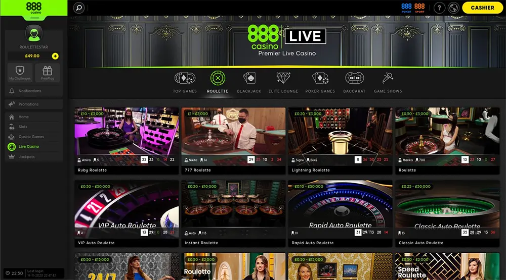 888 Casino live games