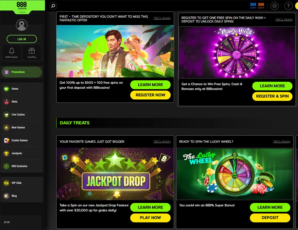 888 Casino CA Bonuses and Promotions